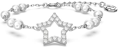 Swarovski Stella Armband, Weißer und Rhodiniertes Damenarmband mit Strahlenden Swarovski Kristallen