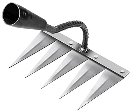 perfk Sharp Garden Edger Weeder, Durevole Giardinaggio Zappa Strumento Mano Estrattore di Erbacce Accessori per Il Diserbo del Cortile, Allentamento del, Acciaio a 5 Denti