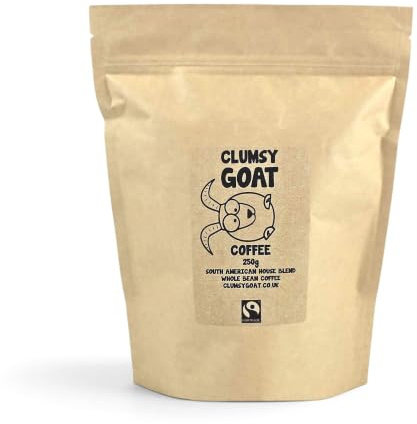 Clumsy Goat Fairtrade South American House Blend Whole Coffee Beans | 250g, 100% Arabica, Dark Roast, Brazil & Honduras Blend, Nut, Toast and Fiery Liquorice Notes