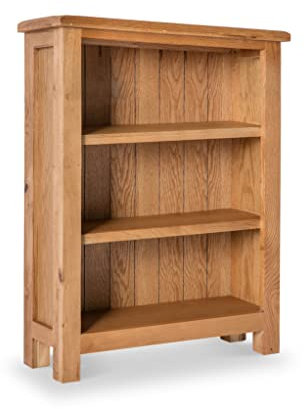 RoselandFurniture Surrey Oak Low Bookcase | Traditional Rustic Waxed Small Solid Wood Bookshelf with 3 Shelves for Living Room, Bedroom, Hallway or Study 82 x 70 x 22.5 cm