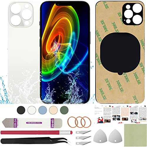 ReuWeu Back Cover Glass Replacement Compatible with iPhone 13 Pro 6.1 + Professional Tools (Silver)