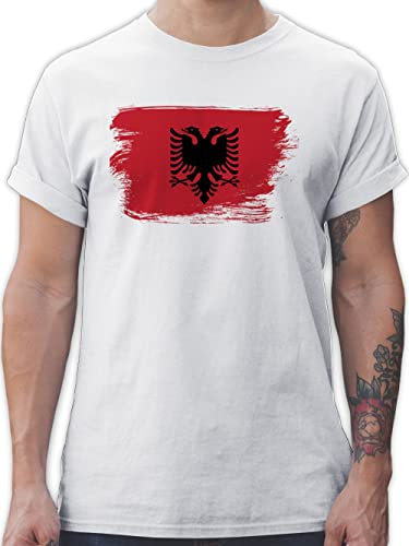 T-Shirt Herren - Fußball EM WM - Albanien Albanija - 5XL - Weiß - albanische Outfit Fussball Shirt männer Europameisterschaft Albania Tshirt albanisch fussballtrikot fu Ball Albaner Herren-Shirt