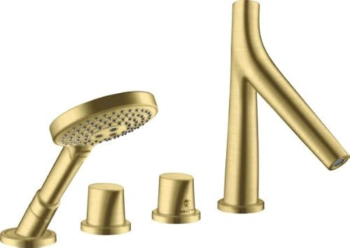 hansgrohe AXOR Starck Organic 4-Loch Wannenrandarmatur mit Thermostat, 2 Verbraucher, 12425950, Farbe: Brushed Brass