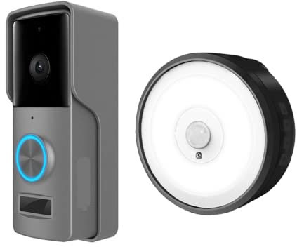 Doorbell Camera Wireless, 1080P Wireless Video Doorbell with Night Vision Light Chime Battery Tuya Smart Door Bell Camera Motion Detection for Apartment,Gray