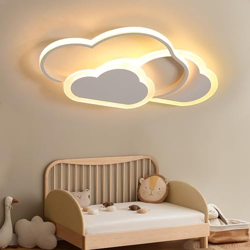 YUEEU 42CM Led Deckenleuchte Schlafzimmer Kinderzimmerlampe, Wolke Deckenlampe Kinder Lampe Deck Weiß 3000K, Deckenleuchten für Babyzimmer Kinderzimmer(Fernbedienung nicht enthalten)
