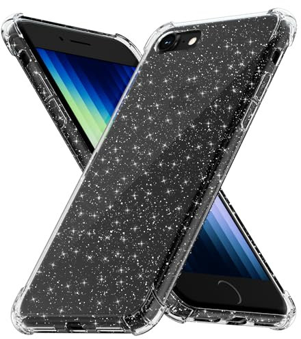 Svanove for iPhone SE Case 3rd Generation 2022/2020/2nd, iPhone 8/ iPhone 7 Case Clear Glitter, Cute Sparkle Bling Sparkly Shiny Cover for Women, Transparent Thin Slim Flexible Soft TPU, Clear