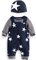 UUAISSO Vestiti per Neonato Maglie a Maniche Lunghe a Righe Camicie Salopette con Stampa di Stelle Tute Pantaloni Cappello Carino Abiti Autunnali blu 12-18 mesi