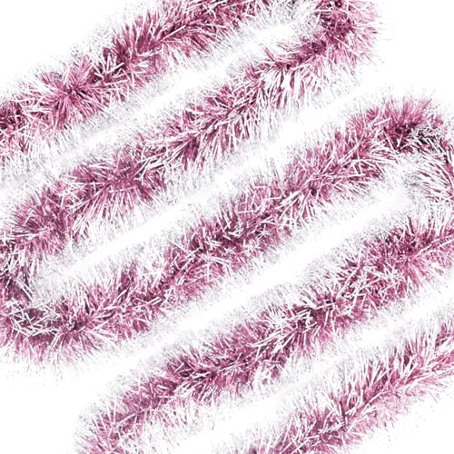 10M/32.8Feet Christmas Tinsel Garland Metallic Hanging Tinsel for Christmas New Year Wedding Birthday Party Decoration Supplies (Pink)