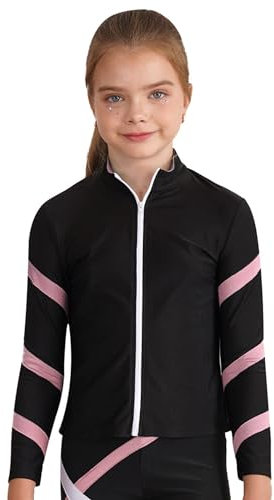 Freebily Kinder Eiskunstlauf Jacken Mit Strass Für Mädchen Eislauf Oberteile Mit Reißverschluss Eiskunstlauf Trainingskleidung Wettkampf Top Rosa_A 146-152