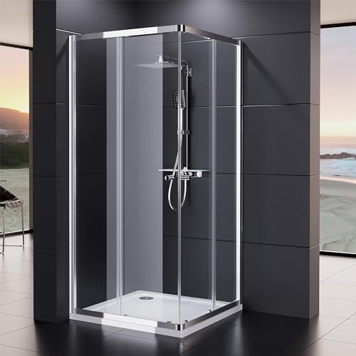 Duschmeister Economy Eckeinstieg 75x75 cm mit Schiebetüren Höhe 185 cm Dusche mit Gleittüren Duschkabine Duschabtrennung 750 x 750 mm - ausschwenkbare Türelemente für die leichte Reinigung