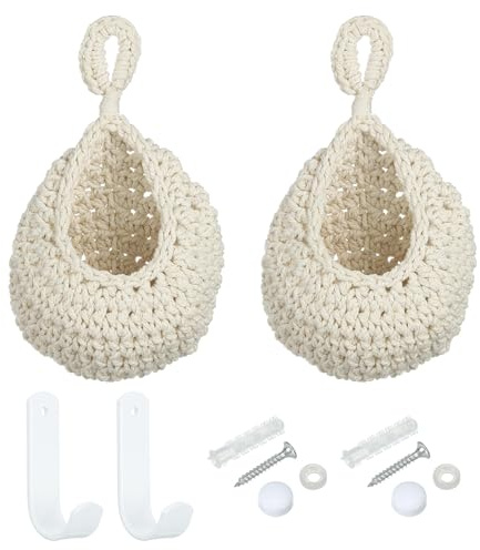 PATIKIL Hängende Obstkörbe für die Küche, 2er Pack Mini-Teardrop-Dekorationskörbe zur Aufbewahrung von Knoblauch, Kartoffeln, Gemüse, Beige