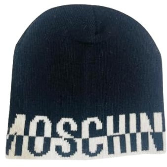 MOSCHINO Unisex Mütze aus Wollmischgewebe, mit weißem Logo, Schwarz , One size