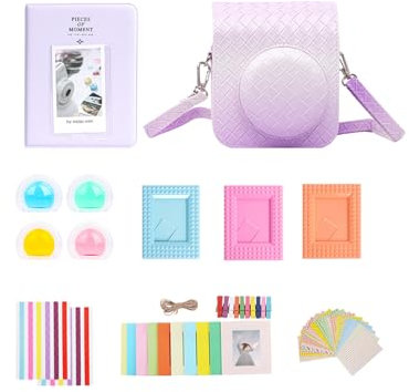 9 in 1 Instant Camera Accessories Kit for Fujifilm Instax Mini 12 Instant Camera With Camera Case+Photo Album & Frames+Wall Hanging Frame+Colored Filter (Gradient Weave Purple)