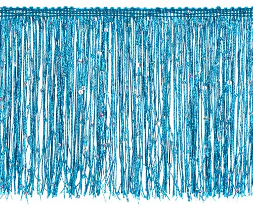 sourcing map 2 Meter 15cm/4 Pailletten-Fransen-Borte Glitzernde DIY-Fransen-Borte Quasten-Borte Band für Kostüme Kleidung DIY-Näharbeiten Dekoration, (6,56 ft/2m) Blau