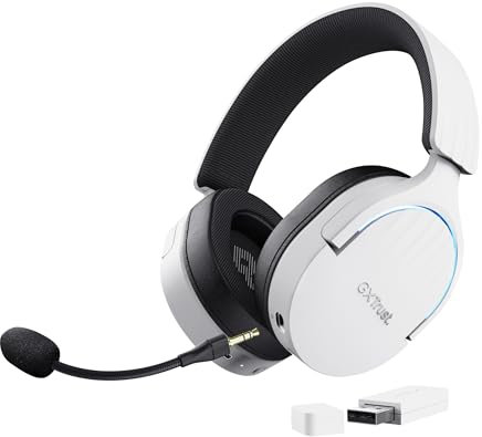 Trust Gaming GXT 491W Fayzo Casque Gaming sans Fil Bluetooth + 2.4 GHz, Son Surround 7.1, Batterie 22 Heures, Pilotes 50mm, Microphone Antibruit, Casque Gamer RGB Over-Ear PC PS5 PS4 Switch, Blanc