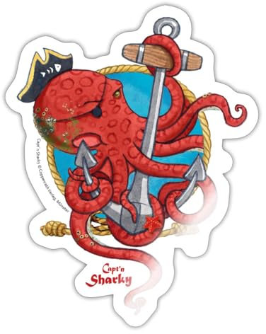 Spreadshirt Käpt'n Sharky Riesenkrake Sticker, max. 10x10 cm, 10 x 10 cm, Weiß glänzend