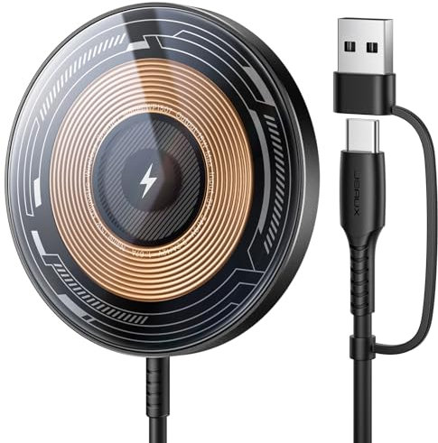 JSAUX Magnetic Wireless Charger Compatible with MagSafe Charger/iPhone 15/15 Pro/15 Plus/15 Pro Max/14/14 Pro/14 Plus/14 Pro Max/13 12, Wireless Charging Pad, Mag Charger (Clear-Black)