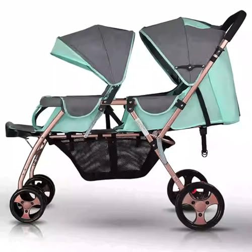 Luxuriöser Zwillingskinderwagen, gemütlicher kompakter Doppelkinderwagen aus Metall mit Tandemsitzen, zusammenklappbarer Kinderwagen aus Metall