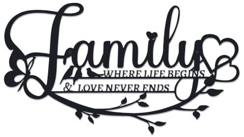 Metal Wall Art Family Sign, Wrought Iron Decor with Inspirational Quote