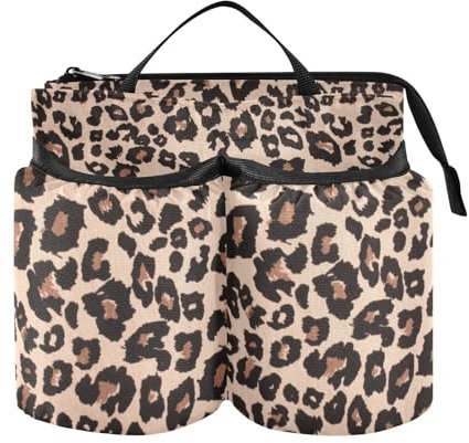 ElliTarr Luggage Cup Holder, Leopard Print, Multifunctional Travel Drink Holder for Suitcases, Lightweight Polyester Fiber, Portable Luggage Cup Caddy Bag Carrier with Handle