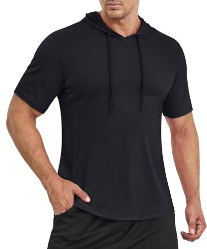 EKLENTSON Mens Summer Short Sleeve T Shirts Breathable Sports Pullover Hoodies Casual Daily Weekend Tops Black,3XL