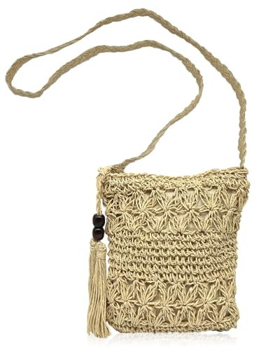 UILYNIU Beige Sac Femme Petit Sac Bandoulière Sac Ete Femme Sac Plage Sac de Paille Petit Pochette Beige Sac Beige Petit Sac à Main Sac de Vacances Essentiel Femme Sac Bandouliere en Crochet (Beige)