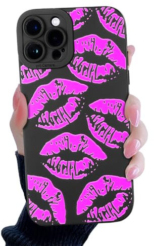 Coque Compatible avec iPhone 12 Pro Max, Coque Noire à lèvres Roses Mignonnes pour Femmes et Filles, Profil Fin en TPU Souple, antidérapant et résistant aux Chocs pour iPhone 12 Pro Max