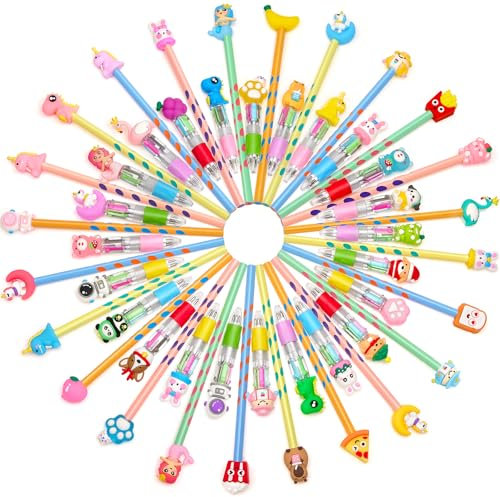 TicKiddos 48 Penna Multicolore Gadget Compleanno, 24 Penne Multicolori + 24 Matite Colorate, Pensierini Regalo Festa Bambini