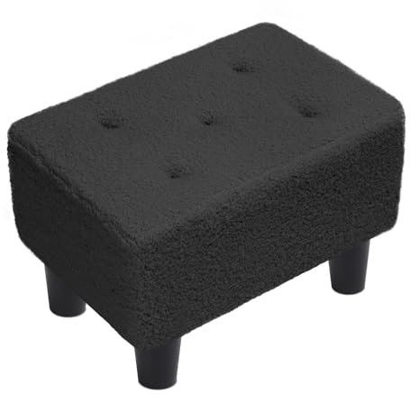 ABHENG Tabouret pouf pour les pieds, Repose - pieds pour petit canapé avec pieds, Peluche imitée d'ours en peluche, pour le salon, la chambre à coucher et le bureau, 36x25x26 cm, Noir d'encre, ASND52B