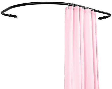 Sasko Duschvorhangstange Duschstange Duschvorhang L-Form Rundbogen Asymmetrisch Aluminium Belastbarkeit 25 kg Gardinenstange für Vorhang für Badewanne & Dusche Wandmontage - Schwarz - 80x120 cm