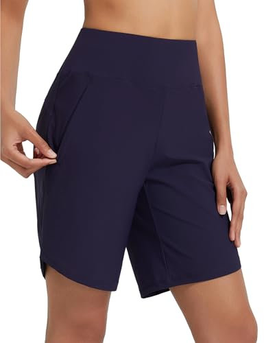 baleaf Damen 9 Badeshorts lang Schwimmen Boardshorts Reißverschlusstaschen Badehose Schnell Trocknend Schwimmhose UPF50+ UVA Bermudashorts Knielang Blau M