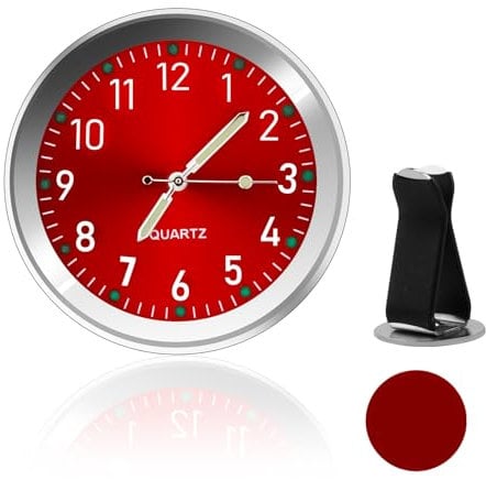 Selbstklebende Uhr Armaturenbrett, Mini Auto Uhr, Kleine Uhr Universelle für Auto mit Lüftungsschlitz Clip und Klebepad, Uhr Klein Geeignet für Dashboard Auto Dekoration Home Decor(Rote)