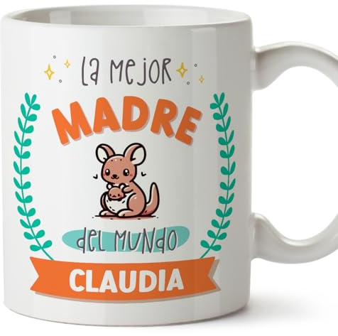 MUGFFINS Tazas Personalizadas para MADRE/MAMÁ - En Español - Mejor del mundo - Con dibujo - 11 oz / 330 ml - Regalo personalizable original y divertido