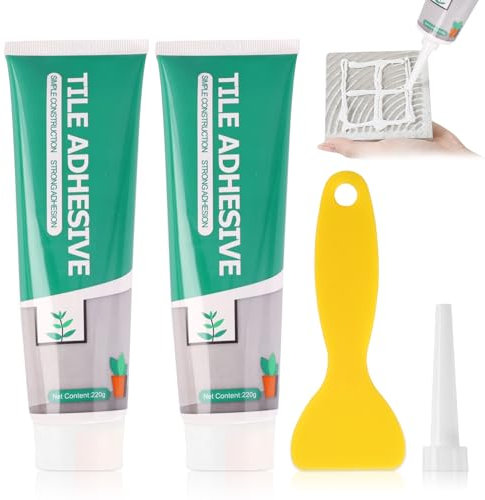 2 PCS Fliesenreparaturset Weiß, Fliesenkleber Außen Frostsicher, 440g Emaille Reparatur Set,Fliesen Reparaturset, Repair Paste, Reparaturmittel, Keramik Reparaturset, Zum Kratzern, Löchern, Rissen