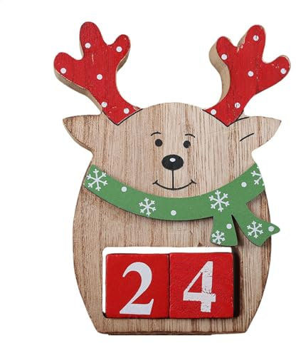 Adventskalender-Schild, Countdown-Schild, Elch-Schild-Adventskalender, Advents-Countdown-Kalender 2024, rustikales Tischschild für Zuhause