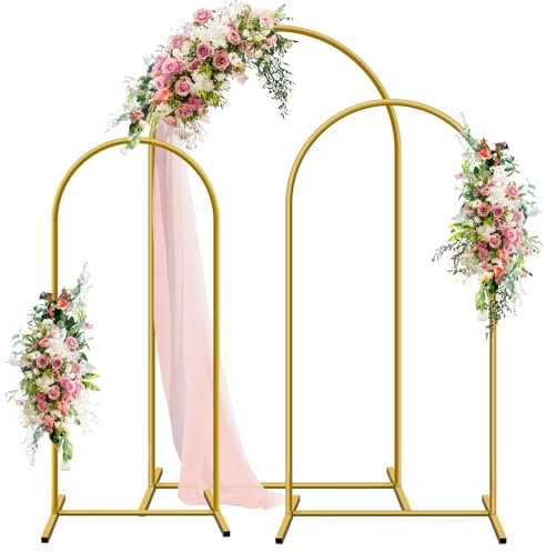 JEBUTU Set di 3 supporti per arco di matrimonio, 1,8 m/2,2 m, colore oro, arco in metallo, per matrimoni, compleanni, feste, baby shower, cerimonie