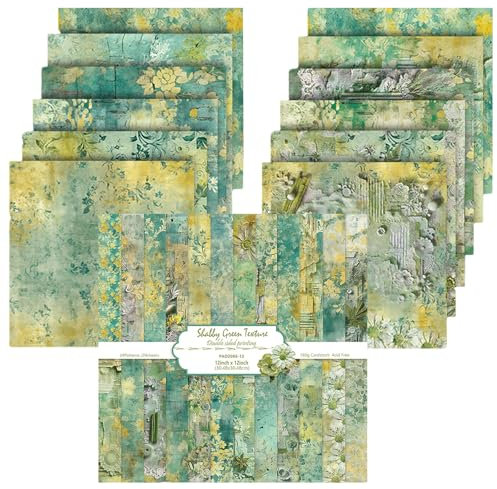 Scrapbook Papier Vintage Scrapbook Bastelpapier mit Blumen Muster, 24 Blatt Doppelseitiges Scrapbooking Papier Motivpapier, Frühling Dekorpapier Decoupage Papiere (Grün, 30,5x30,5 cm/12x12 inch)