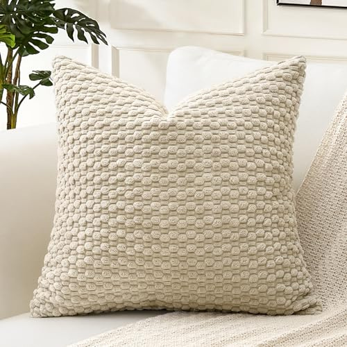 Artscope Kissenbezug Kordsamt Cord Körnig Zierkissenbezug 60x60 cm Geometrische Kissenhüllen Weiche Sofakissen Couchkissen für Sofa Schlafzimmer Wohnzimmer Büro Zuhause Dekorative 1er Set, Beige