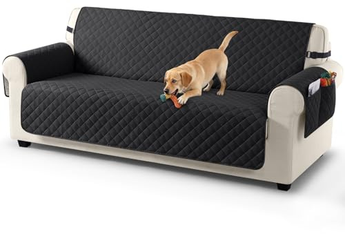 TAOCOCO Sofa Überzug, Sofabezug Wasserdicht Mit Gummiband，Wohnzimmer Anti-Rutsch Gepolsterter Sofaschutz für Haustiere, Katzen, Hunde, Spielende Kinder(Schwarz, 3 Sitzer)