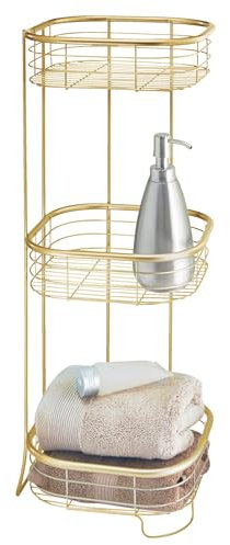 iDesign 3-Tier Bathroom Freestanding Square Shower Caddy Organizer-Gold Tower Shelf