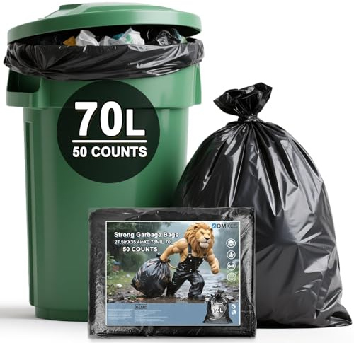 Heavy-Duty 70L Bin Bags - Black Extra Strong Refuse Sacks, Tear & Leak-Proof, Flat Pack Easy Pull-Out Garbage Bags for Home & Commercial Use