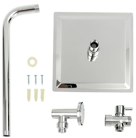 8 Inch Square Rainfall Shower Head Set with Wall Mount Arm and 3-Way Diverter Valve Stainless Steel G1/2 Connector