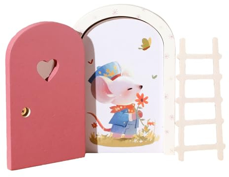 Magische Feentüren – Holz | Öffnende -Tür Mit Maus Und Leiter | Minihaus Wanddekoration Für Kinder, Fantasiespiel Und Handgefertigtes Märchenerzählen
