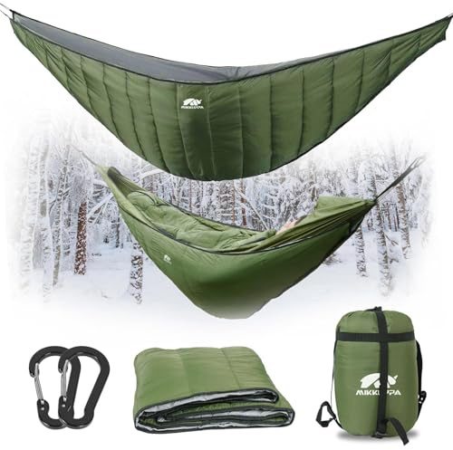 MIKKUPPA Hängematte Underquilt Camping 4 Jahreszeiten Ultraleicht 95x140cm | für 5-20°C mit Ripstop Nylon DWR Beschichtung inklusive Packsack für Trekking Reise Outdoor