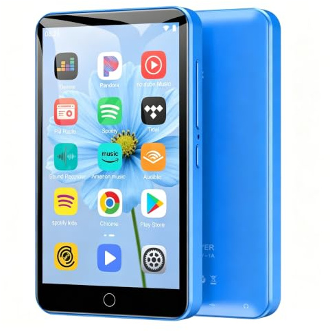 Diofox 80GB MP3 Player mit Bluetooth und WiFi, Android MP3 Player Spotify | 4,0-Zoll Touchscreen, 1080P, 2000mAh, HiFi Sound MP3 Player mit Lautsprecher, Amazon Music, Deezer, Play Store, Audible Blau