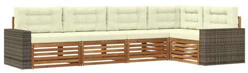 vidaXL Outdoor-Sofagarnitur 5 pcs Natur und Creme 331 x 172,5 x 73 cm, Patio Lounge, modernes Sofa für draußen, wetterfestes Gartenmöbel, bequemes Terrassen-Set