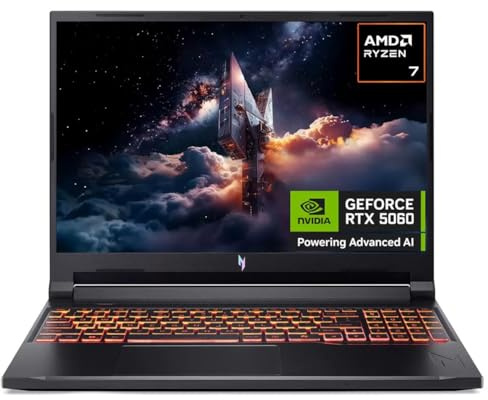 Acer Nitro V16 AI 16 Gaming Laptop | AMD Ryzen 7 AI 260 | 16GB DDR5 RAM | 512GB SSD | Nvidia GeForce RTX 5060 | 180Hz Display | Windows 11 Home | Black