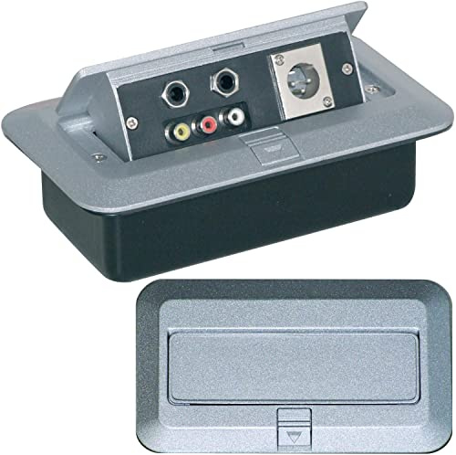 Pro 2 Gang Pop-up Wall/Floor/Desk Plate & Metal Back Box – AV RCA PHONO Socket & 6.35mm Jack & XLR Male Plug Outlet – Audio, Microphone, Mic, Amplifiers, Amp – Loops