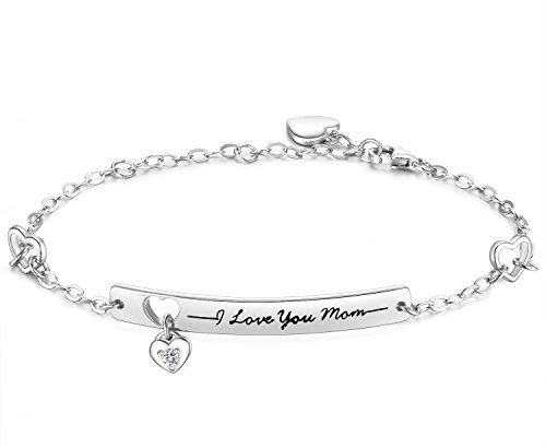 NINAMAID Muttertag Damen Armband Frauen I love you mom Gravierte 925 Sterling Silber Armband mit funkelnden Zirkonia Mutter Geschenk