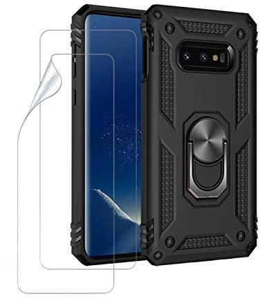 JOYTAG kompatibel für Coque Samsung S10E,Etui + Protecteur d'écran Film [2 Pièces] magnétique Support Armure Robuste Antichoc Silicone TPU 360 degré Cas de téléphone de Voiture Bumper-Noir